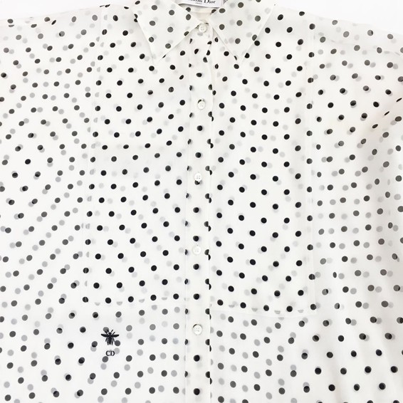 クリスチャンディオールのBee刺繍ドット柄ワンピースの前身頃の一部です。